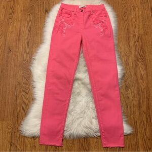 Etro Pink Embroidered Skinny Size 28 Raw hem, front and back pockets